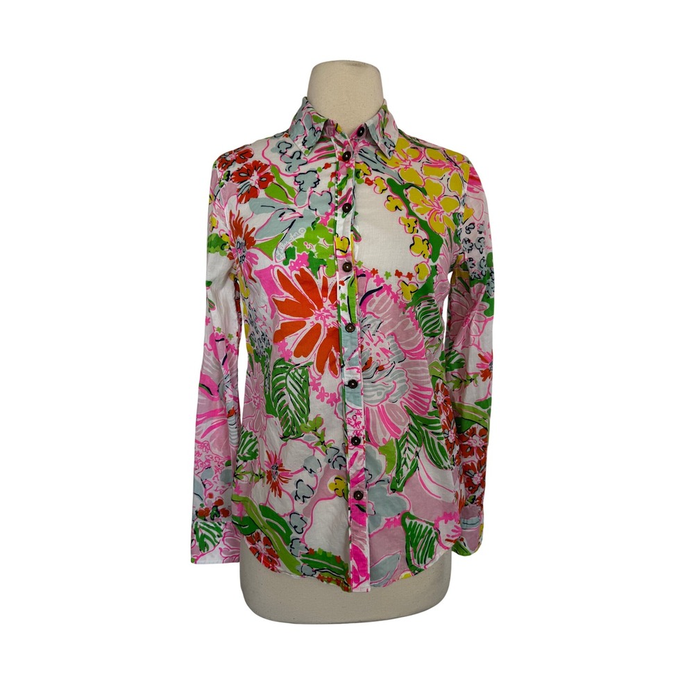 Lilly Pulitzer Women Multicolor Tropical Floral Button Down Shirt Long Sleeve XS